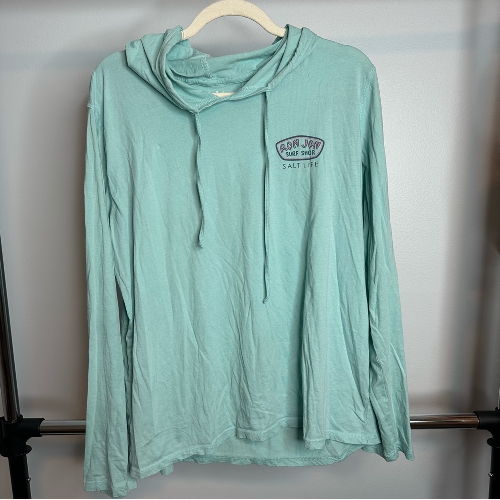 Salt Life Ron Jon Distressed Free Flowing Long Sleeve Hooded Shirt Womens size L